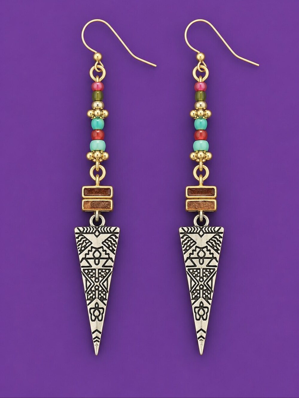 3/$30 Southwestern Boho Arrow Spike Beaded Dangle Hook Earrings